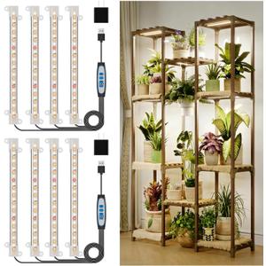 8 inches LED Grow Light Strips, Full Spectrum Grow Lights for Indoor Plants with 6/12/16H Timer, 5 Dimmable Levels, Plant Light for Seedling Succulent, Ideal for Plant Shelf (4 Strips*2pcs)
