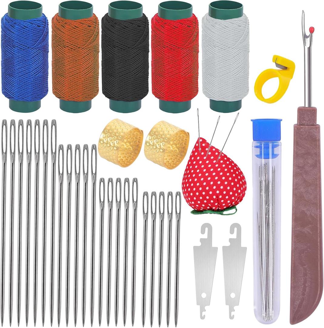 34pcs Big Eye Stainless Steel Sewing Needles Set,Steel Sewing Needle Large Eye Threaders for Hand Sewing Kit