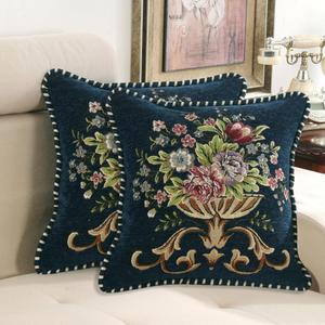 Set of 2 Blue Vintage Embroidered Throw Pillows Covers 18x18inVintage Decorations Floral Embroidered Cushion Cover for Sofa Couch Bed Chairs Car