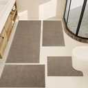 YIHOUSE Brown Bathroom Rug Sets 4 Piece, Dark Beige Absorbent Bath Mat for Bath Room Non Slip Washable,Bathroom Mat Quick Dry, Thin Bath Rug Set for Toilet and Floor