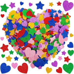 300 PCS Foam Stickers, Colorful Heart Stickers Glitter Star Heart Stickers, Self Adhesive Arts Craft Mini Star Bulk for Valentine Crafts DIY Greeting Card Envelopes Scrapbooking