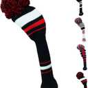 Golf Head Covers Knitted Woods Driver Fairway Hybrid Pom Pom Cover Washable Soft Kint Headcover 1 3 5 for Men Women Kids Sold in Separate ( Black&Red&White Stripes)