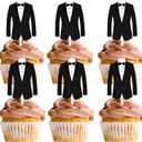 18pcs Black Glitter Men's Suit Dessert Cupcake Topper The Man The Myth The Legend Theme Decor Supplies Boys Men Happy Birthday Father's Day Family Party Decorations