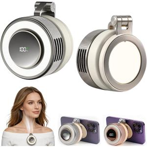 hepanio Clip On Fan,Small Fan Clip on for Shirt & Waist 3 in 1 Portable Silent Mini Bladeless Fan Magnetic Phone Fan Magsafe Compatible with Fill Light,Clip & Desktop Dual Use,360 Clip On Fan