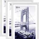 VCK 16x24 Poster Frames Set of 3, White Solid Wood Picture Frame, Textured Exclusive Wall Gallery Frame