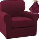 Turquoize 2 Piece Chair Covers Chair Slipcovers for Living Room Small Armchair Chair Cover with Arms Washable Furniture Cover for Chairs Feature Thick Jacquard Fabric (Small Armchair, Burgundy)