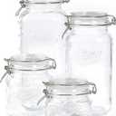 Mason Craft & More Airtight Kitchen Food Storage Clear Glass Clamp Jars, 4 Piece Clamp Preserving Jar Set (.5L, 1,5L, 2L, and 3L)