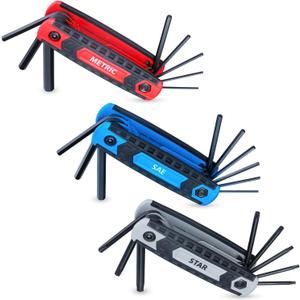 25-Piece Complete Folding Hex Key Wrench Set, Metric 1.5mm - 8mm, SAE 5/64 - 1/4, Star T9 - T40 | Cr-V Steel, Precise and Chamfered Tips | 3 Pack All-Purpose Portable and Compact Allen Wrench Tools