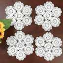 Hetao 9 Inch 100% Cotton Handmade Lace Crochet Placemats Doily Doilies,4PC White