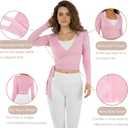 Women Ballet Pilates Wrap Tops Long Sleeve Tie Front Crop Shirts Y2K Dance Workout Yoga Going Out Tops (Pink, M)