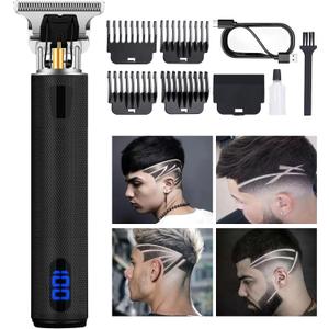Professional Hair Trimmer for Men, Beard Trimmer Hair Clippers for Men, Cordless Rechargeable Hair Trimmer Metal Body Cutting Grooming Kit,Beard Shaver Barbershop (Black with LCD)