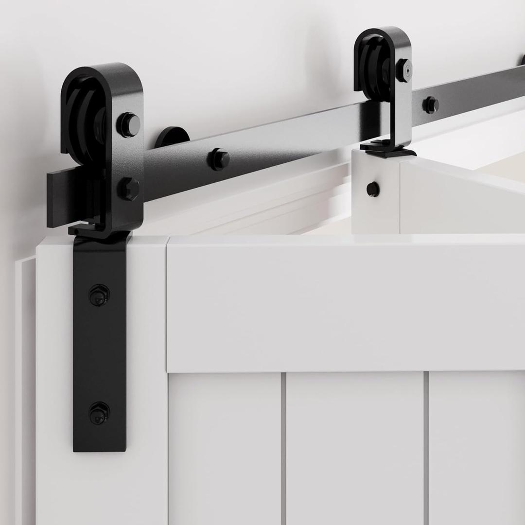 WINSOON 36" Bifold Barn Door Hardware: Smooth Quietly Bi-fold Sliding Door Hardware for 32" Closet Doors - Black Folding Track Kit Easy to Install - Bi Fold Barn Door Hardware Kit