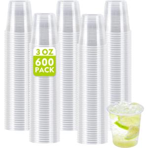 600 Pack 3 oz Clear Plastic Cups, Small Bathroom Cups, Disposable Mouthwash Cup, Cold Party Drinking Cup, Perfect for Whiskey, Juice, Soda, Coffee