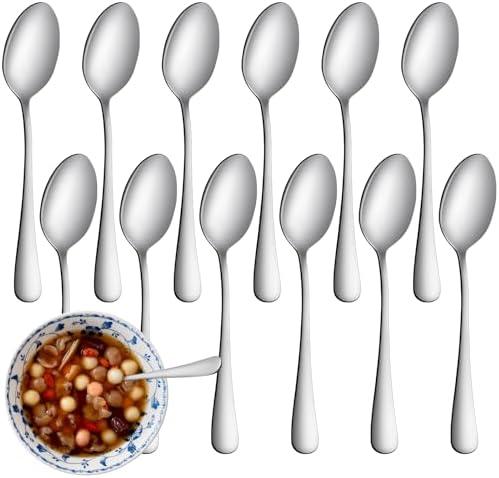 12 Pcs Teaspoons Set, Food-Grade Stainless Steel Spoons Silverware, Cutlery Tea Spoons, Durable Dessert Spoons, Metal Spoon for Home, Kitchen or Restaurant, Mirror Polished, Dishwasher Safe 6.7 Inch