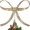 Large Metal Bow Christmas Tree Topper,9.4 Inch Glitter Champagne Gold Tree Topper,Champagne Gold Bow Christmas Tree Decorations for Xmas Home Decor Holiday Party Indoor Outdoor Shop Office