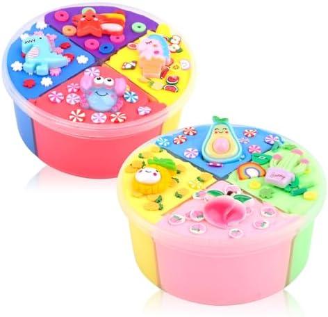 Pack Of 2 Generic Butter Slime Kit for Party Favors 2 Pack, Colorful Slime in 8 Colors, Peachybbies Charms, Soft and Non-Sticky, Scented DIY Stress Relief Putty Toy, Birthday Gifts for Girls Boys 6-12