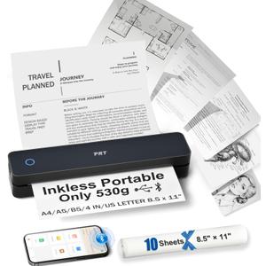 PRT Inkless Portable Printer for Travel, Wireless Thermal Printer Support 8.5 x 11 Inch US Letter A4 B5, Bluetooth Mobile Printers with iOS, Android, Laptop for Home Use, Car, Office, School, Black