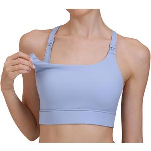 Nursing Bras for Breastfeeding Nursing Sports Bra Crop Top Sexy Crisscross Back Workout Yoga Maternity Sports Bras (XX-Large, Light Blue)
