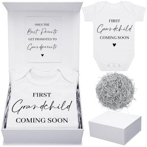 4 Pcs Pregnancy Announcement for Grandparents, First Grandchild Coming Soon Baby Bodysuit, Grandparents Pregnancy Reveal Card Baby Reveal Gift Box Baby Announcement Gifts Set for Grandparents