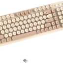 Wireless Bluetooth Keyboard - Full Size Retro Round Typewriter Style Wireless Keyboard with 2.4GHz & Bluetooth Dual-Mode Compatibility for PC, Laptop, Windows, Mac, and More (Milk Tea)
