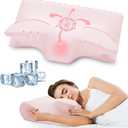 Cervical Pillow for Neck Pain Relief, Cooling Contour Memory Foam Pillows Support Odorless Ergonomic Neck Pillow Adjustable Orthopedic Bed Pillow for Side Back Stomach Sleeper with Pillowcase (Pink)
