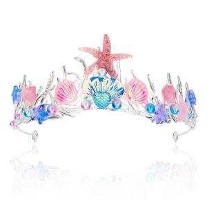 YARIEW Mermaid Crown Birthday Decorations, Costume, Tail Starfish Scales Seashell Hair Accessories for Women and Girls, Wide Headband, Party Gifts (Pink)