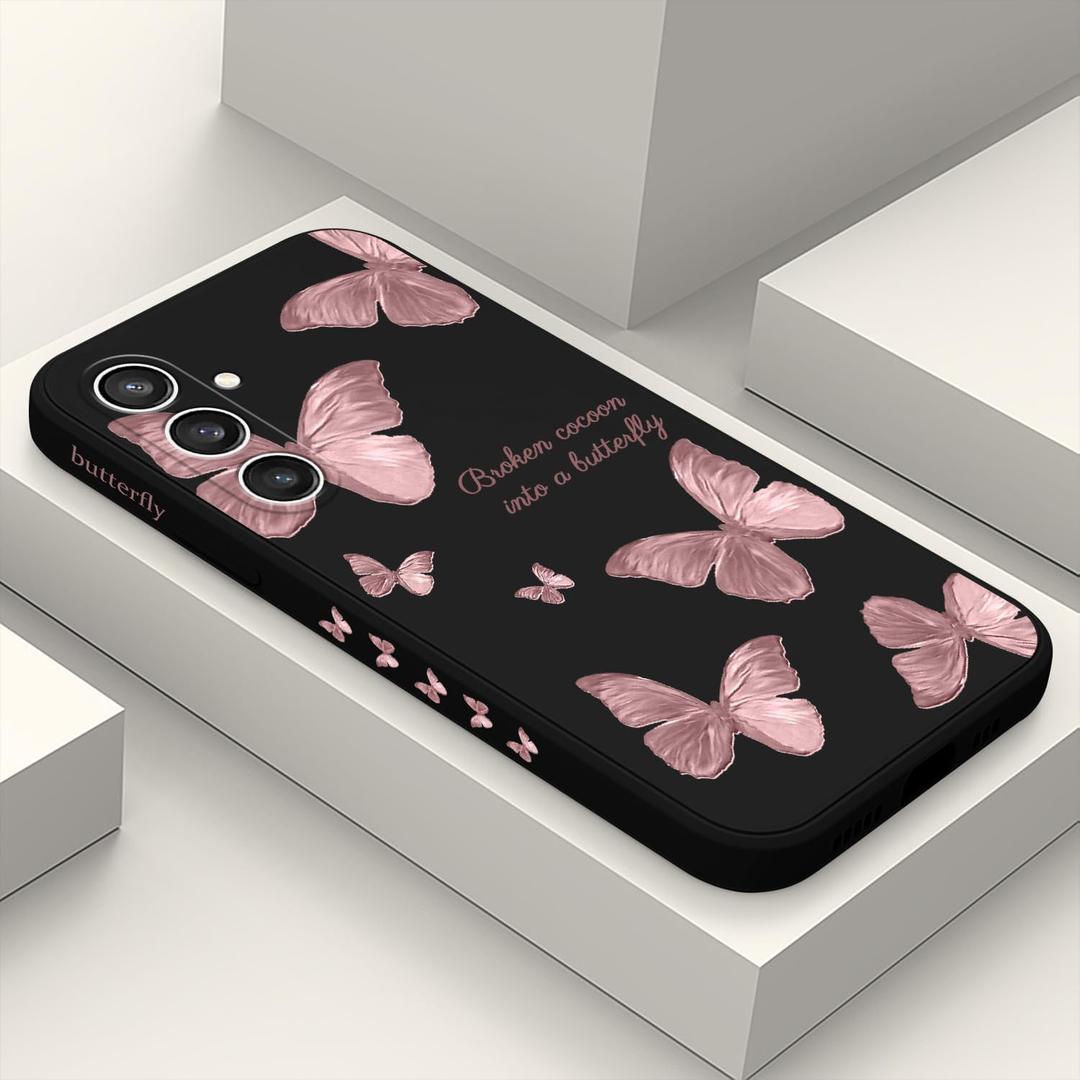 for Galaxy S23 FE Case, Creative Side Print Design for Samsung S23 FE 5G Case Soft Silicone Rugged Protective Bumper S23 FE Phone Case-Butterfly Black