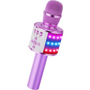 BONAOK Karaoke Microphone for Kids & Adults - Phantom Power Supplies Bluetooth Singing Mic with Disco Lights, Echo Effect, Built-in Speaker Portable for Party Travel GiftsQ78 (Light Purple)