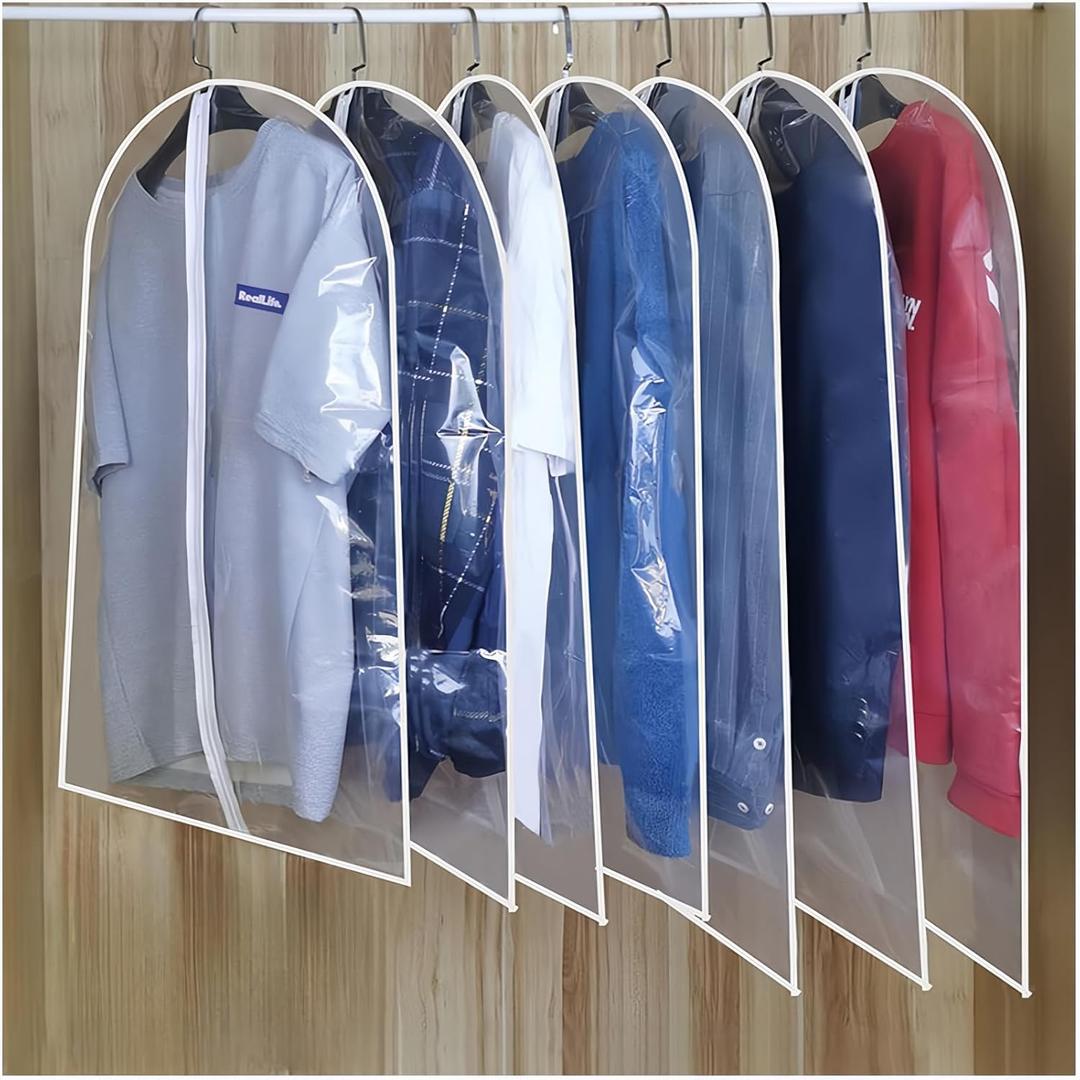 All Clear Garment Bags for Hanging Clothes,47" Dustproof Suit Bag for Closet Storage,Transparent Plastic Garment Clothes Protectors Suit Cover Bags with Zipper for Dress (5 Pack - 47'')