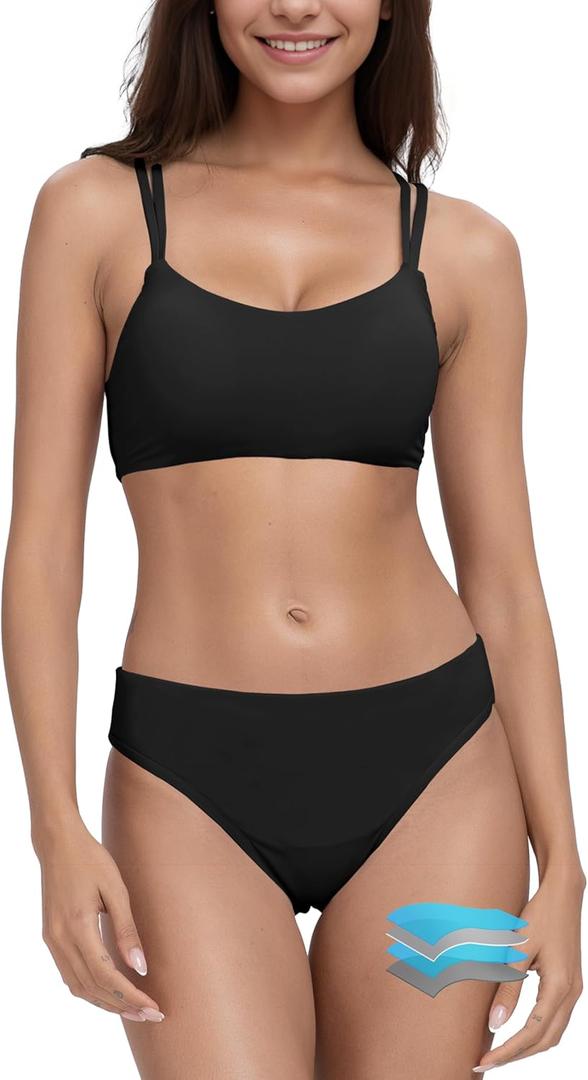 Beautikini Period Swimwear for Teens Menstrual Leakproof Taylor Bikini Top Period Bikini Swimsuit Bathing Suit for Teens Girl (Black, S)