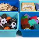 Humble Crew Toy Storage Bins for Kids, Set of 4, Navy/Teal, Large - Sturdy, Colorful Plastic Storage Bins for Classroom, Playroom, Nursery, and More - Premium Toddlers Toy Organizer Bins