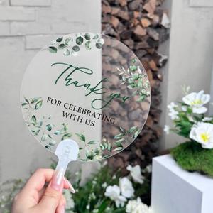Geelin 50 Pcs Wedding Fans Eucalyptus Transparent Acrylic Bridal Shower Favor Fans for Guests Thank You for Celebrating with Us Handheld Gift for Wedding Bridesmaid Ceremony Baby Shower Summer Outdoor