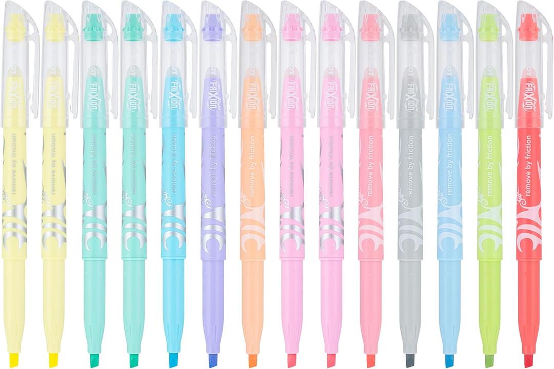 Pilot FriXion Light Pastel Erasable Highlighters, Chisel Tip, Pack of 14, Assorted Colors - Ideal for School, Journaling, and Office Use