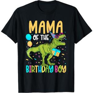 Mama of The Birthday Boy Family Matching Dinosaur Squad T-Shirt (Black)