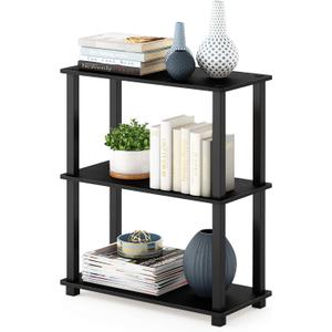 Furinno TURN-S-TUBE Storage Shelves, 3-Tier Book Shelf, Corner Shelf, Toolless Open Shelves, for Organization and Storage, Living Room, Garage, Home Office, Americano, 3-tier Square Tube