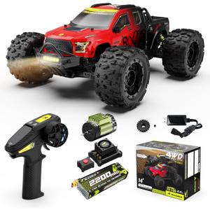1/14 Brushless RC Cars, Monster Truck, RC Truck, 50+ MPH, 4WD, Waterproof, Red, Ages 8+