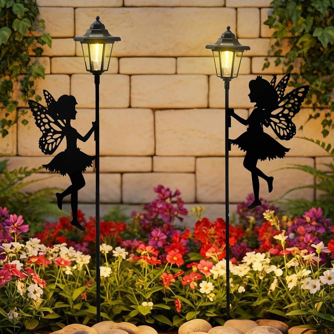 ZKLiLi Fairy Solar Garden Light,Outdoor Garden Fairy Decor Waterproof Large Hanging Lantern Lights Decorations for Patio Yard Porch Lawn Pathway Statues Outdoor Decor GiftsWarm Light