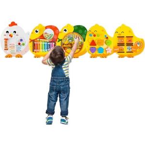 Chick Squad Activity Wall Busy Board Panels | 11-in-1 Wooden Sensory Wall Panel for Kids, Montessori Learning Activity Center | Perfect for Toddler Playroom Daycare Nursery Classroom Dentist Office, PACK OF 5