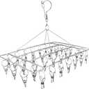 Stainless Steel Sock Drying Rack with 36 Clips, Swivel Hook Wind-Proof Clothes Hanger Rack for Sock, Bras, Underwear, Laundry Accessories