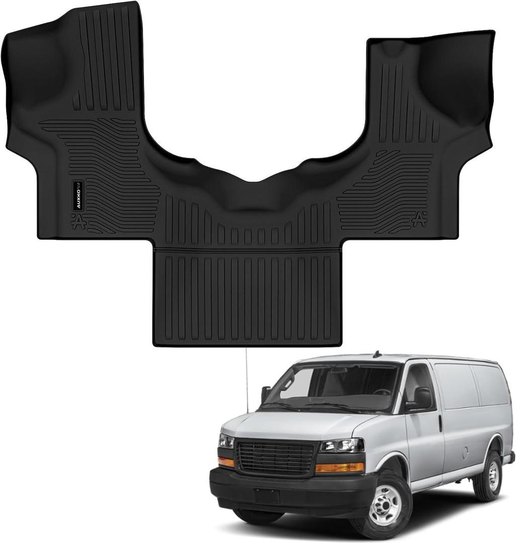 Auxko All Weather Floor Mats for 2015-2026 Chevrolet Express & GMC Savana 1500/2500/3500/4500 TPE Rubber Liners Accessory for Chevrolet Express/GMC Savana 2015-2026 Odorless Anti-Slip Mats Black