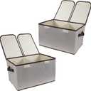 Foldable Fabric Storage Box with Double-Lid & Dividers, Large Organizer for Home, Closet, Office (Grey, 2 Packs)