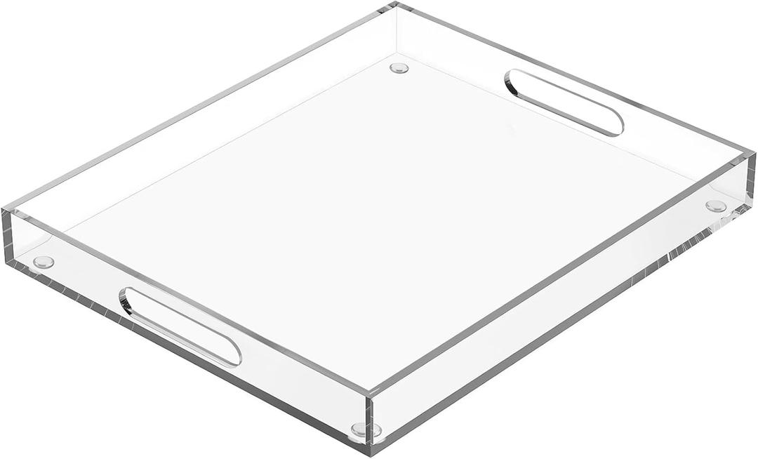 Extra Large Serving Tray with Handles, Acrylic Tray for Food, Drinks, Snacks and Appetizer, Rectangular Trays for Eating, Lucite & Coffee Table Trays, Acrylic Makeup Organizer 16" 20"