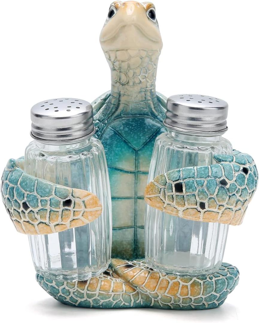 Hodao Ocean Animals Indoor Home Decorations Sea Turtle Decorative Figurines Kitchen Organization And Storage – Ocean Theme Kitchen Decor Salt And Pepper Shakers Holder Set Ocean Animal Gifts  (Turtle)