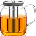 Aquach Glass Teapot with Infusers for Loose Tea, 68 Oz Glass Tea Kettle Dishwasher and Stovetop Safe, Plastic-Free Borosilicate Glass Tea Pot and Stainless Steel Tea Infuser