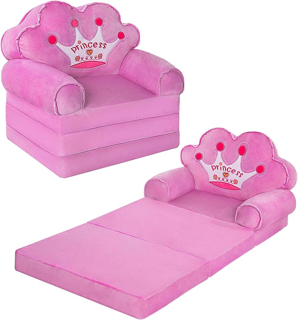 MOONBEEKI Kids Couch Fold Out, Foldable Princess Chair for Toddlers 1-3, Kids Furniture for Playroom, Gift for Birthday Christmas and Halloween, Purple, 45.3 x 19.7 x 2.4 inches