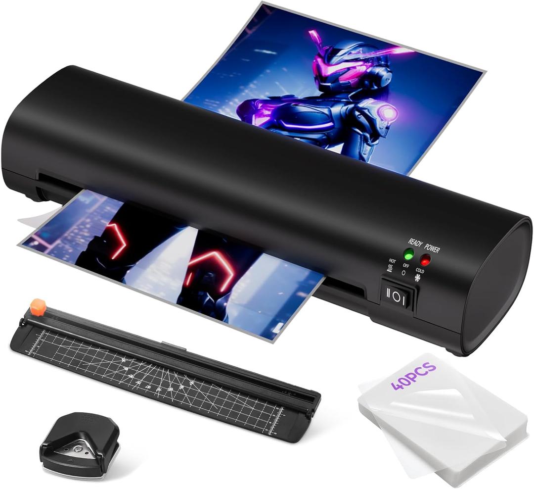 9 Inch Laminator Machine with Anti-Jam Tech, 40 Sheets Included, All-in-One A4 Thermal Laminator w/Trimmer & Corner Rounder for Home, Office, School, Business - Black