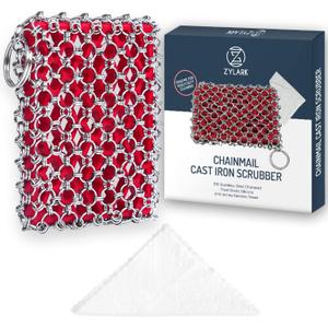 Cast Iron Scrubber Chainmail - 316L Cast Iron Cleaner Scrubber and Bamboo Cloth Set - Chain Mail Scrubber - Stainless Steel Chainmail Scrubber for Skillet, Pan, Dutch Oven - Essential Accessory