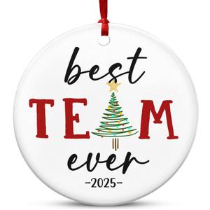 TEEZWONDER Coworker Gifts for Women Friends - Ceramic Christmas Ornaments 2025 for Tree Decorations - Christmas Birthday Gift for Coworkers Friend, White Elephant Gifts for Adults, Friends Ornament (Best Team)
