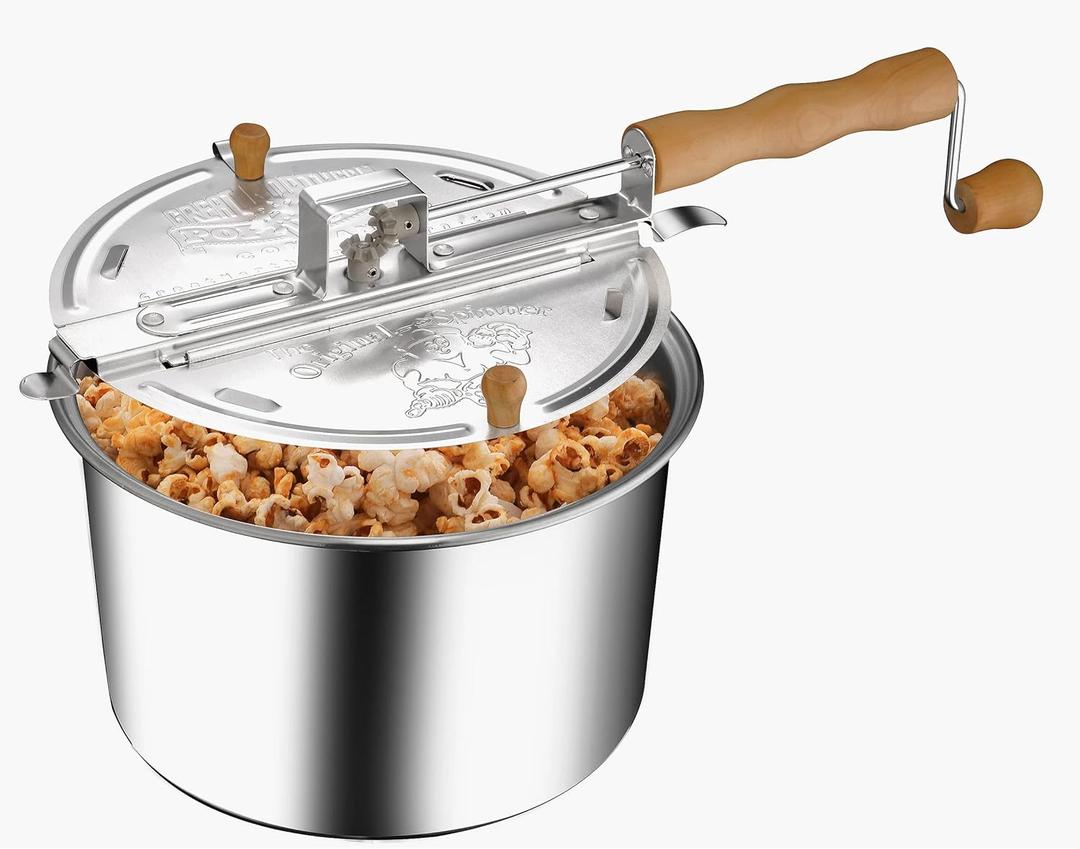 Stovetop Popcorn Maker With Wooden Handles, Silver, 5qt (529019ECS)