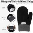 5 x Kids Double Layer Warm Knit Mittens, Girls Boys Winter Outdoor Lined Gloves Cute Full Finger Children Knit Gloves for 4-8 Years (Black)
